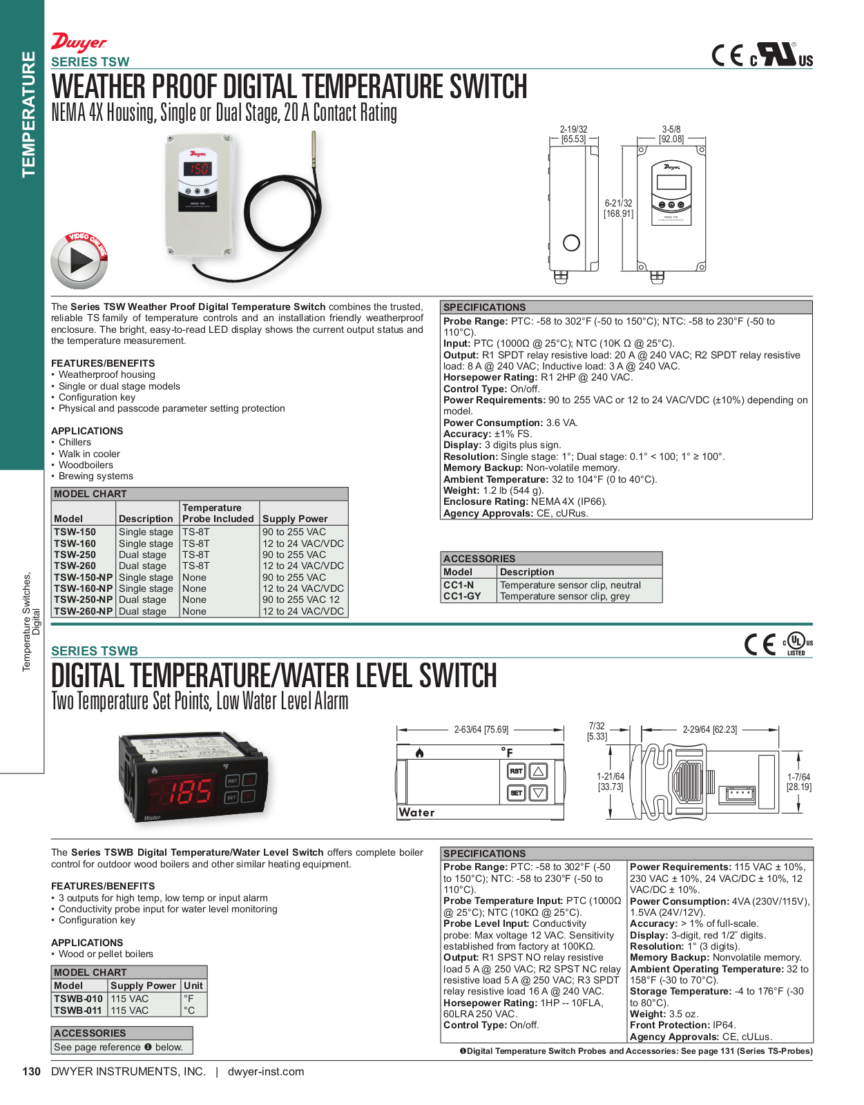 Dwyer Instruments SERIES TSW Catalog Page