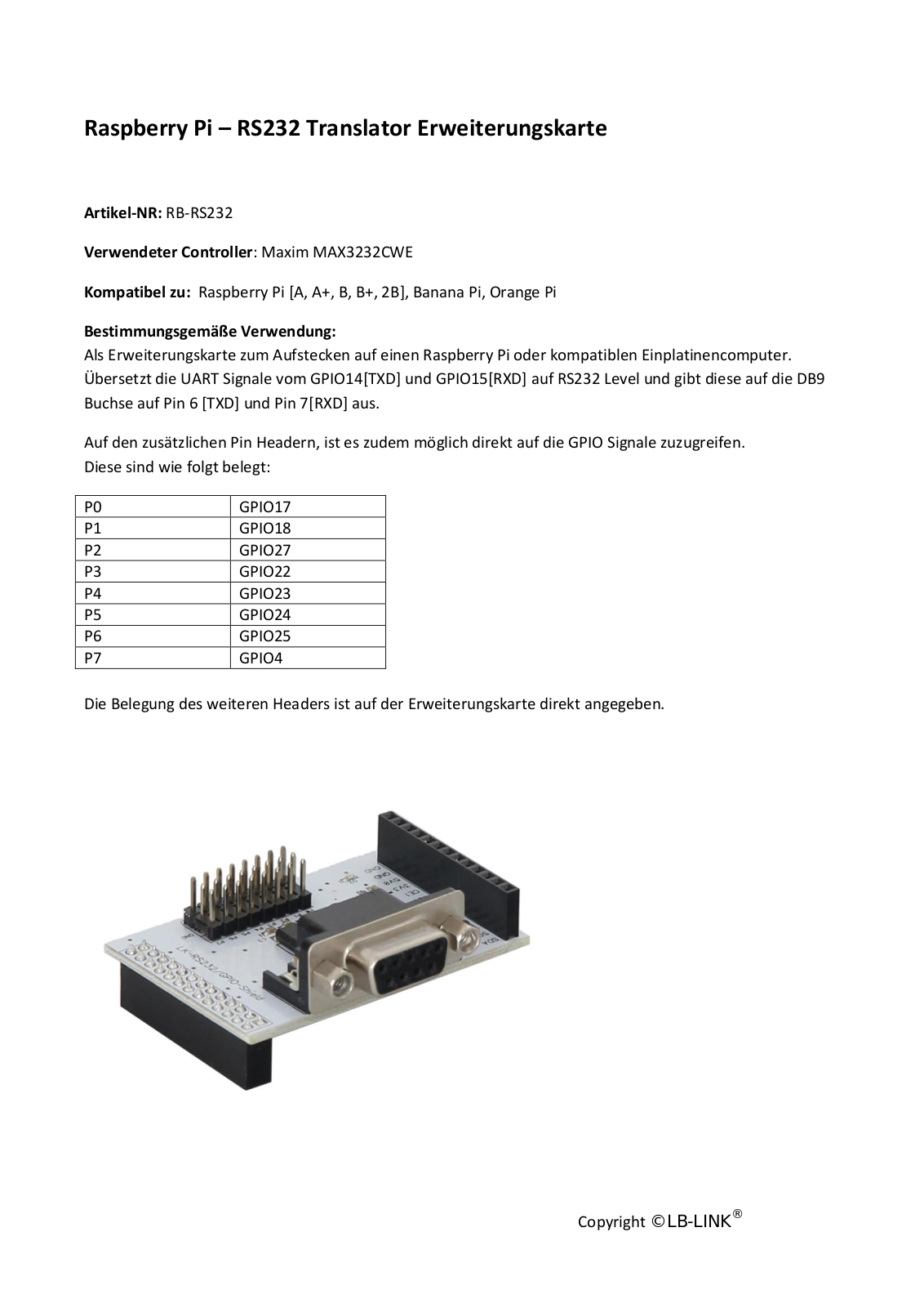 Joy-it RB-RS232 User guide