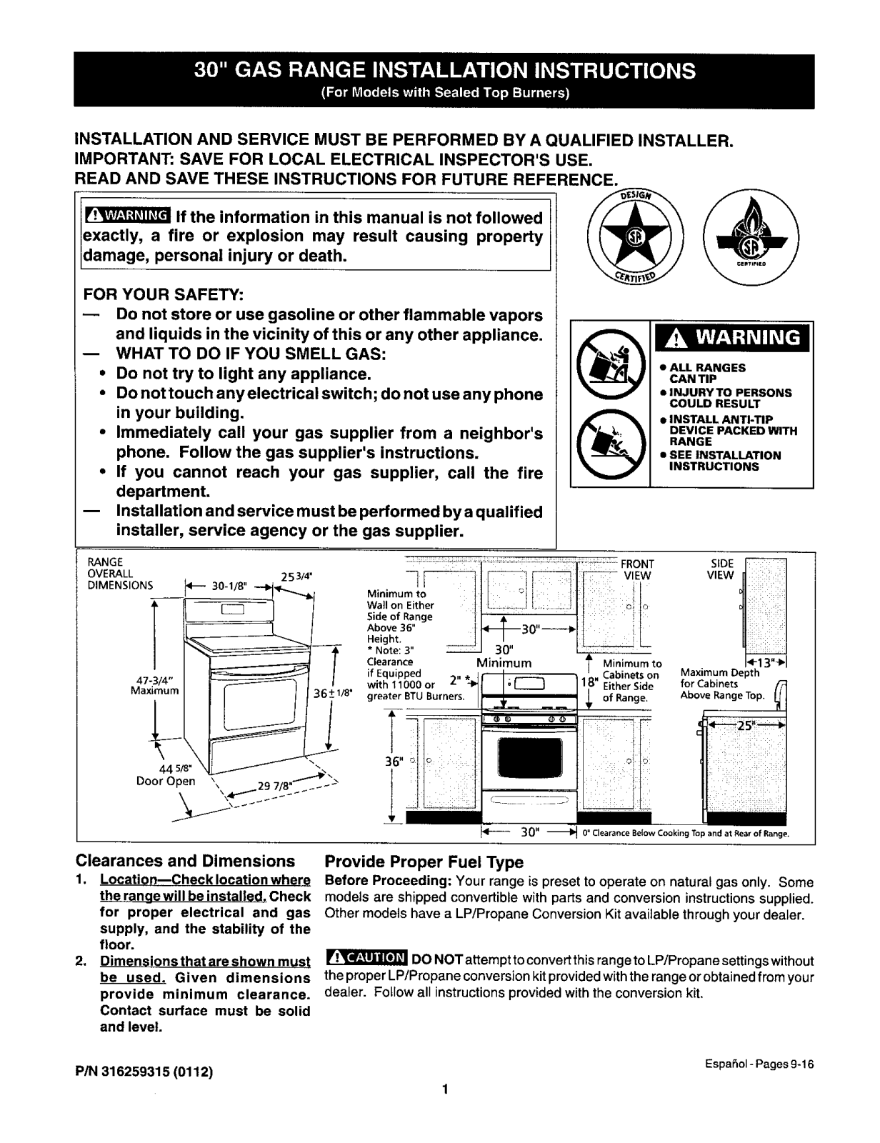 Frigidaire FGF355AWA Installation Guide - ManualMachine.com