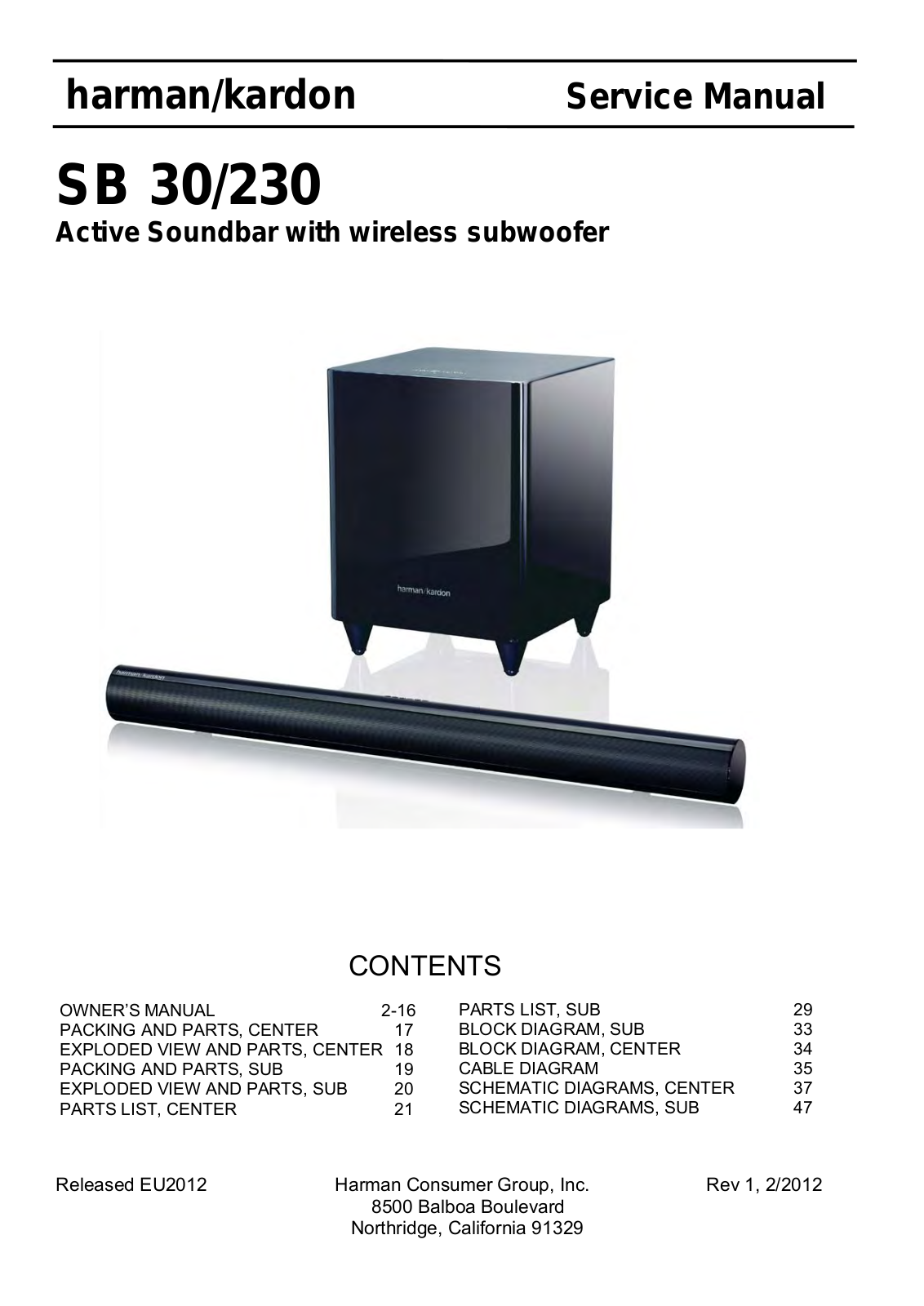 Harman Kardon SB-30-230 Service Manual