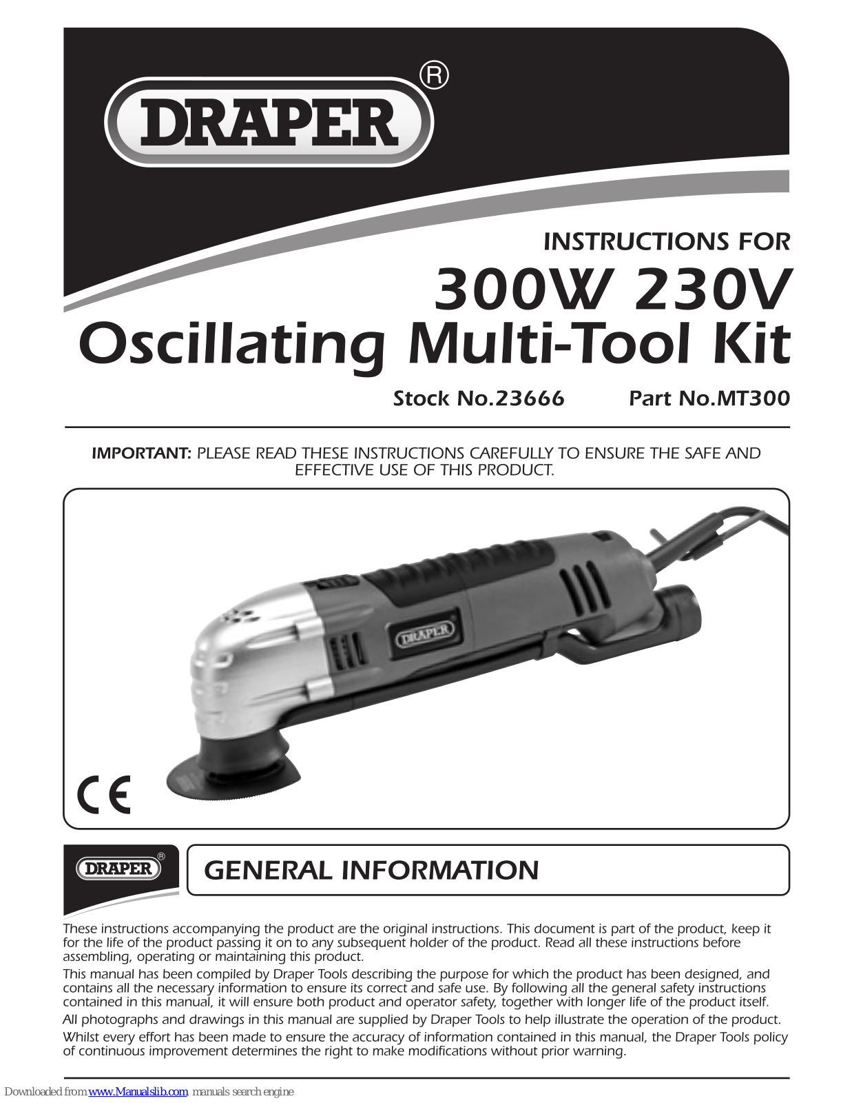 Draper MT300 Instructions Manual - ManualMachine.com