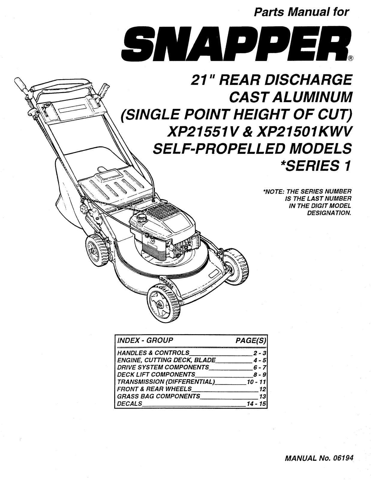 Snapper XP21551V, XP21501KWV User Manual