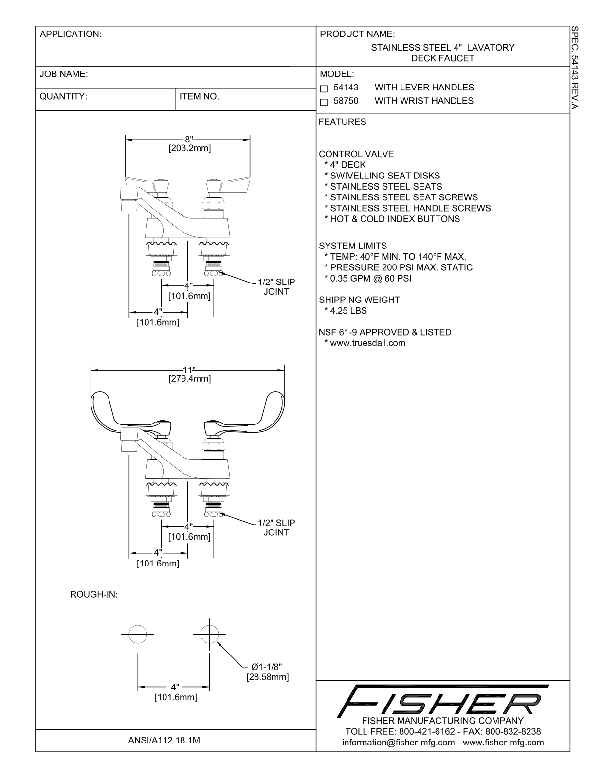 Fisher Manufacturing 54143 User Manual