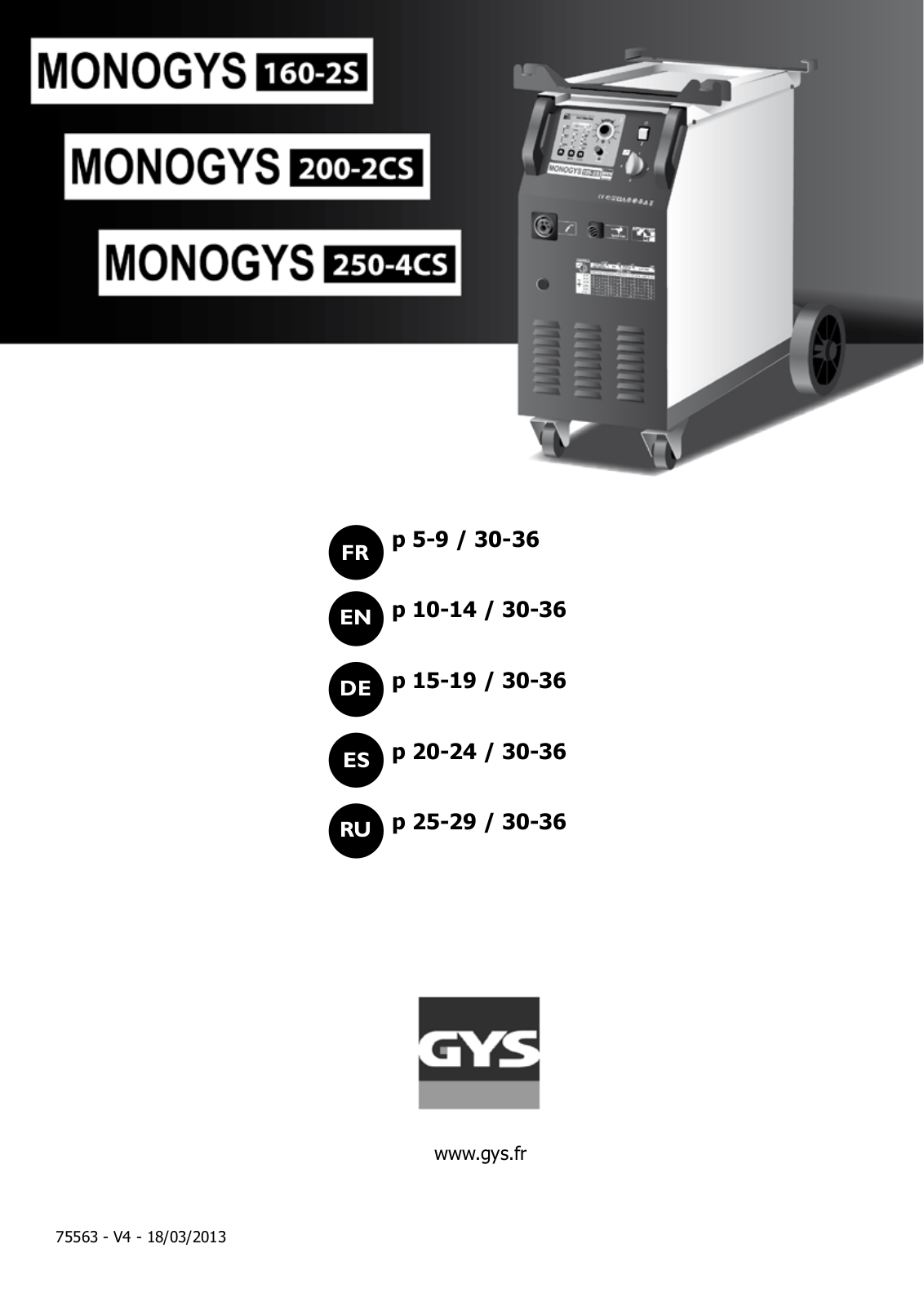 GYS MONOGYS 200-2CS, MONOGYS 250-4CS, MONOGYS 160-2S User Manual