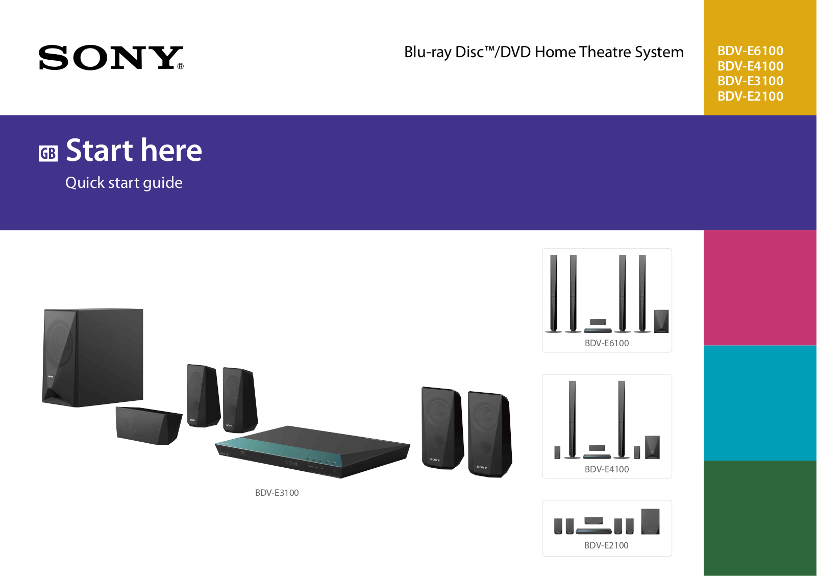 Sony BDV-E6100, BDV-E4100, BDV-E3100, BDV-E2100 Quick start guide