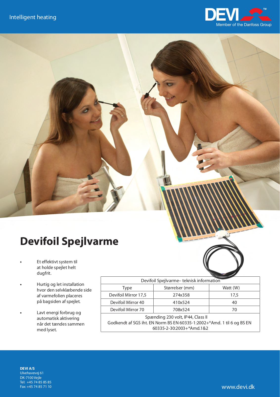 Danfoss Devifoil Spejlvarme Fact sheet