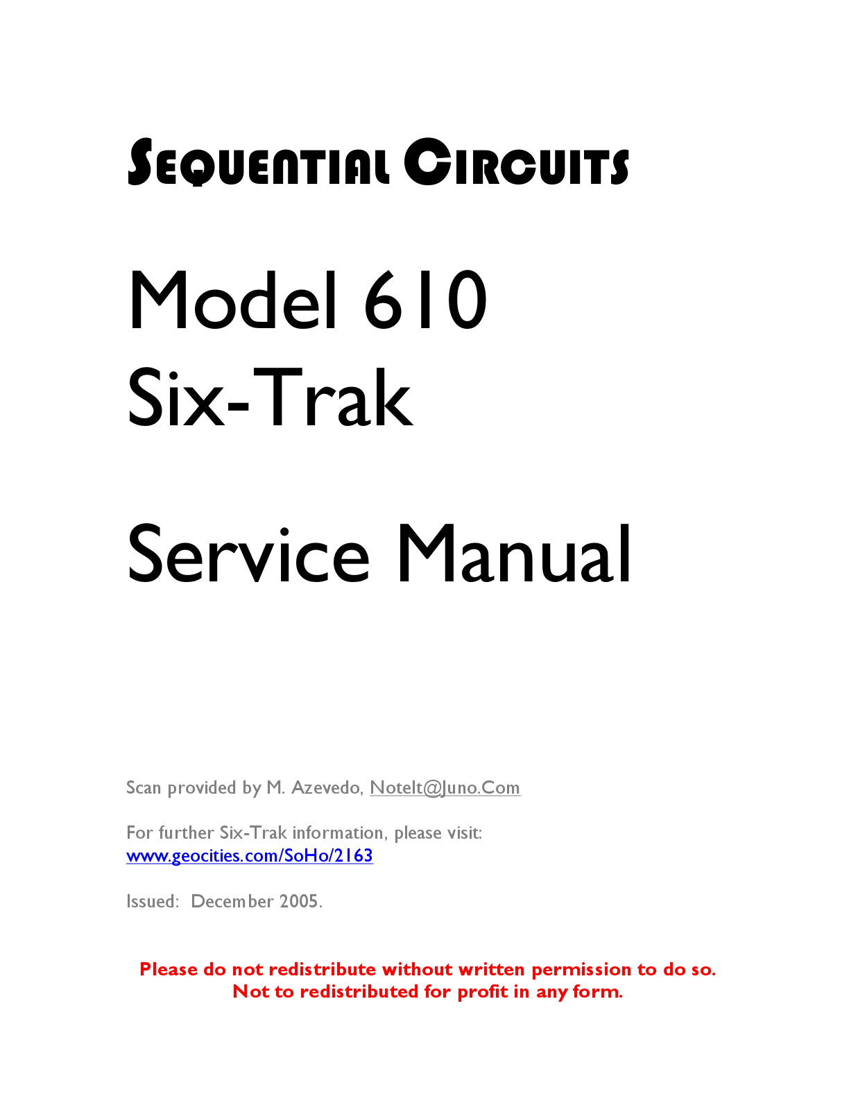 Sequential Circuits Six-Trak Service Manual