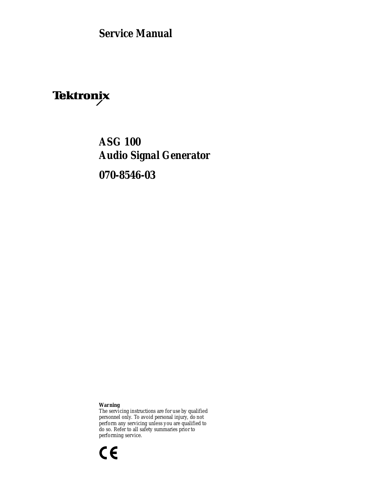 Tektronix ASG 100 Service Manual