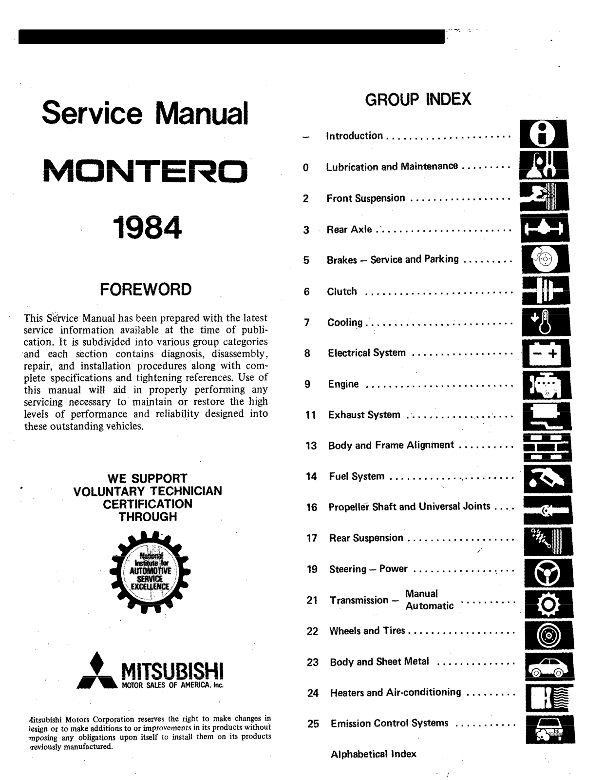 Mitsubishi Montero 1984 User Manual