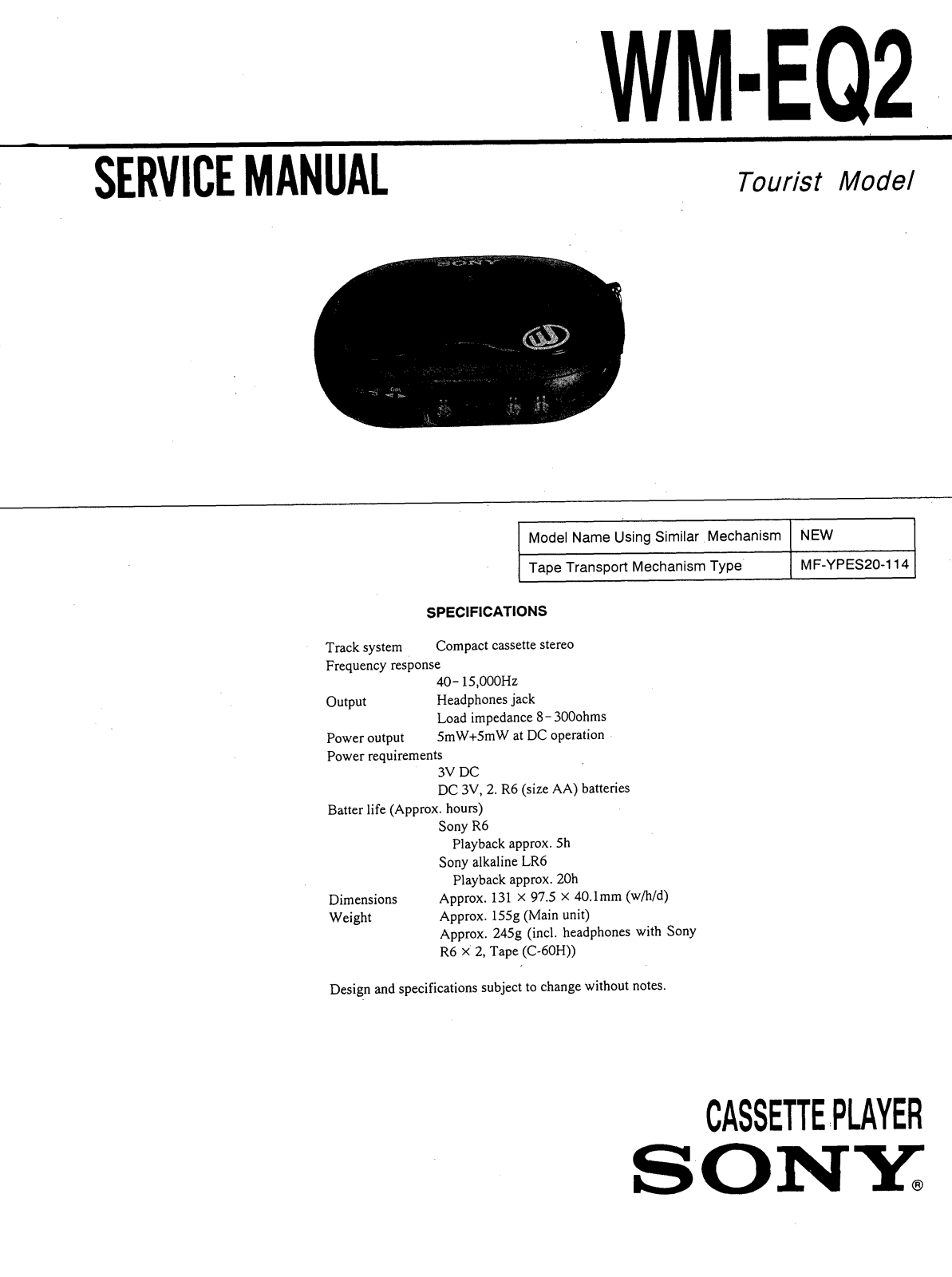 Sony WMEQ-2 Service manual