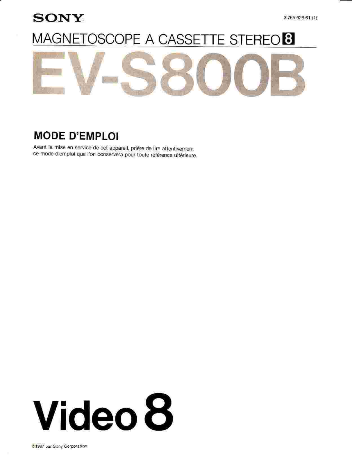 SONY EV S800B User Manual