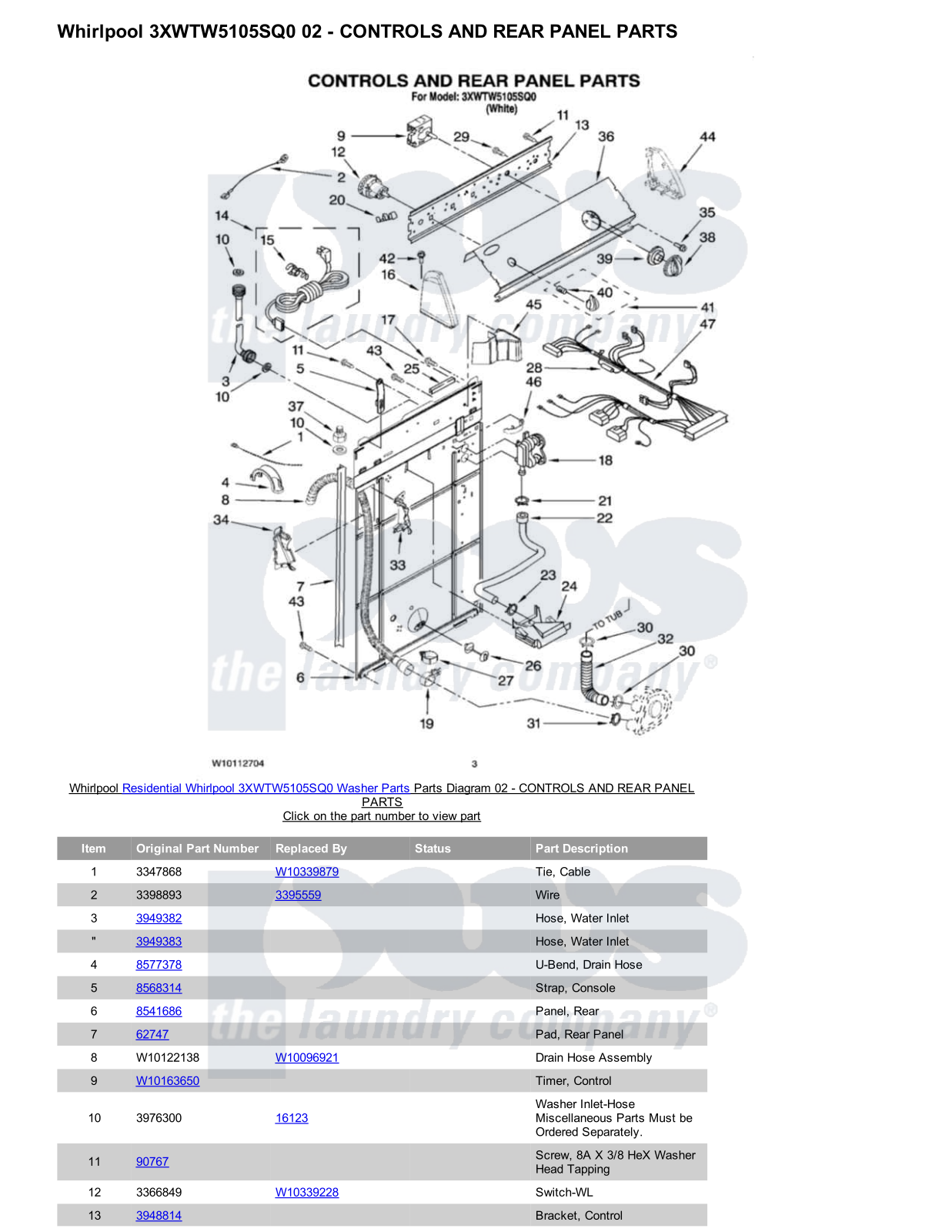 Whirlpool 3XWTW5105SQ0 Parts Diagram