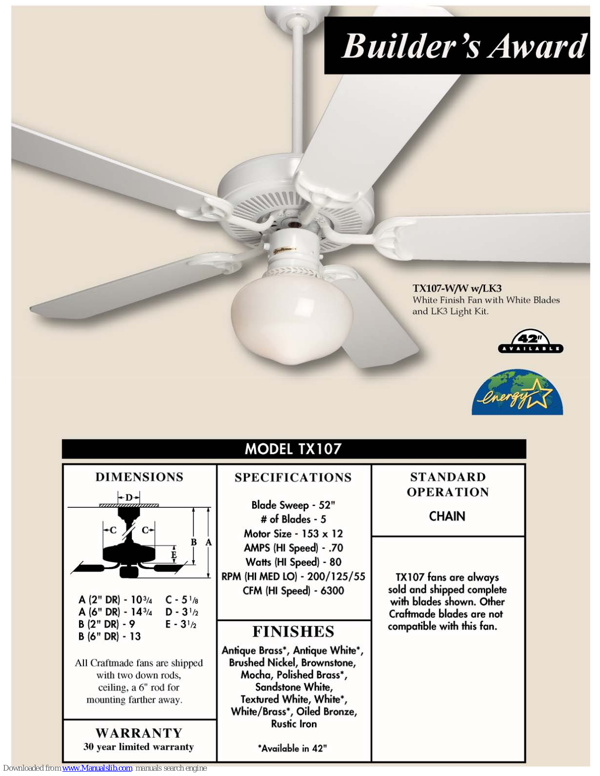 Craftmade TX107 Specifications - ManualMachine.com