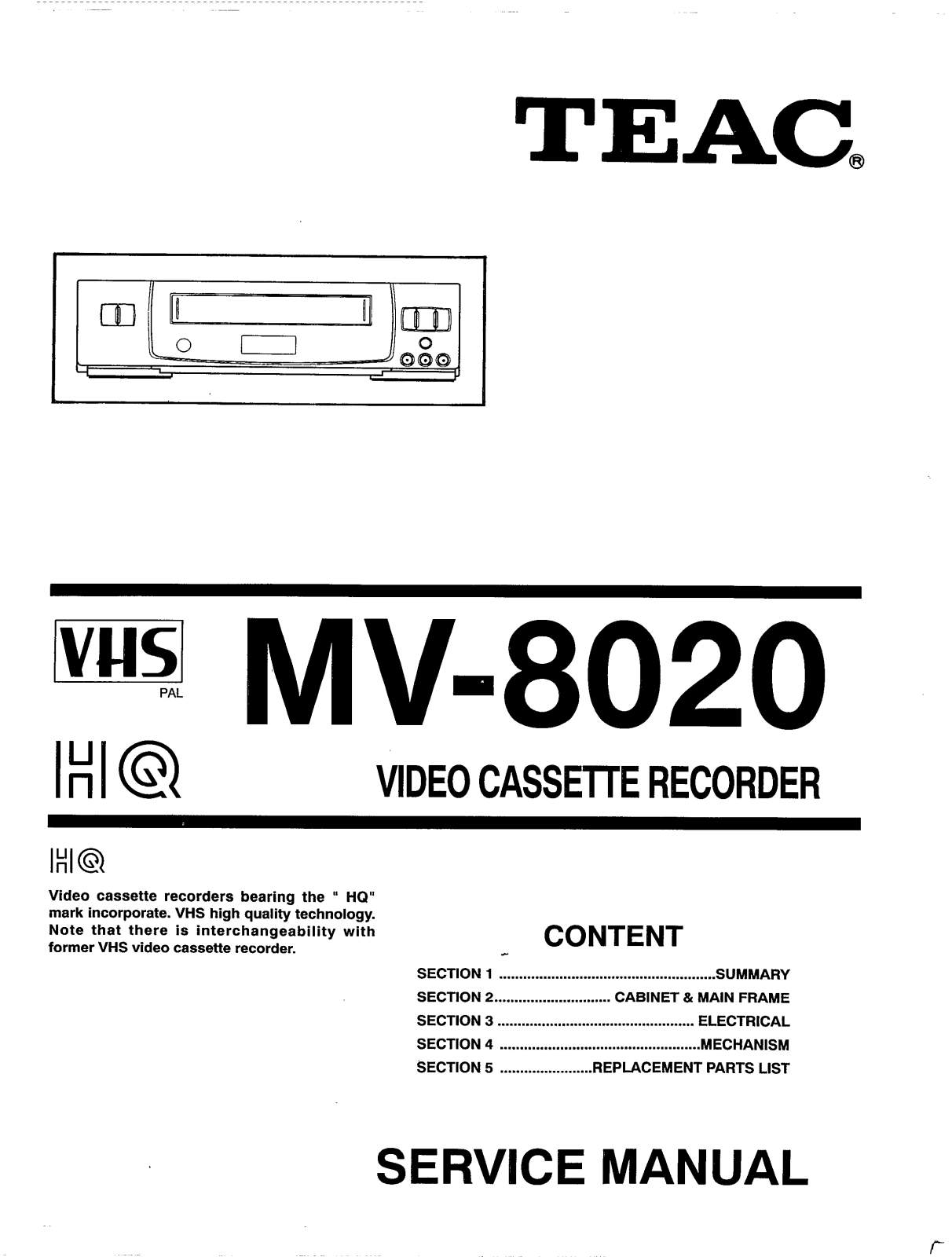 TEAC MV-8020 Service manual