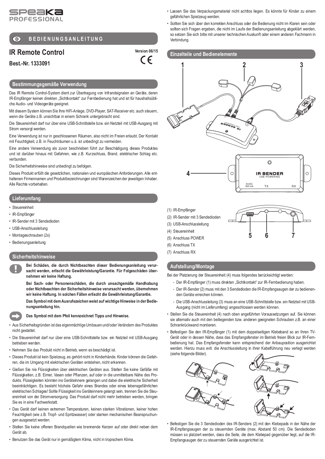 SpeaKa Professional 1333091 Instructions