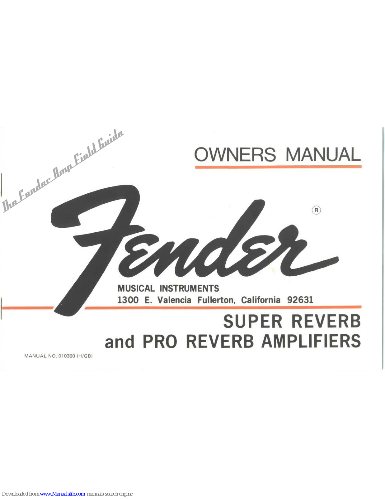 Fender Super Reverb, Pro Reverb Owner's Manual