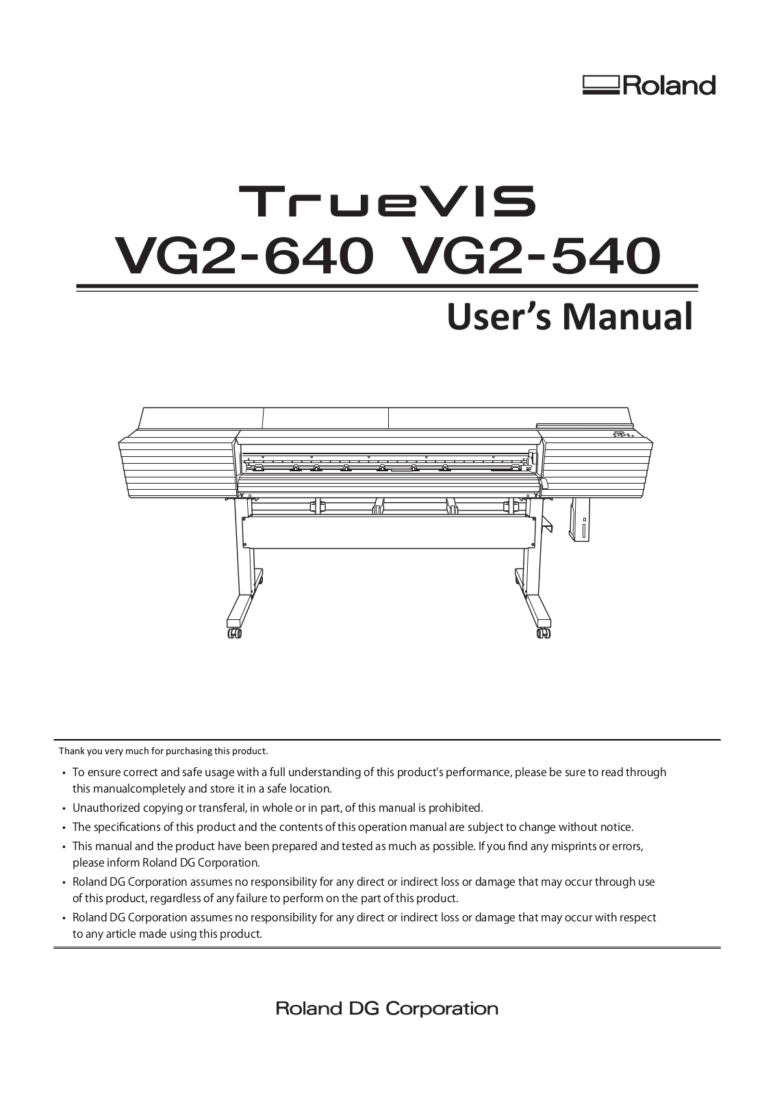 Roland TrueVIS VG2-640, TrueVIS VG2-540 User Manual