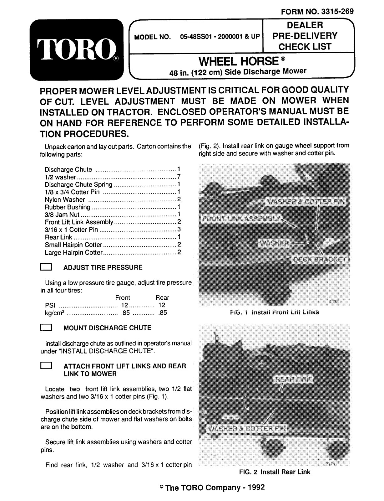 Toro 05-48SS01 Setup Instructions