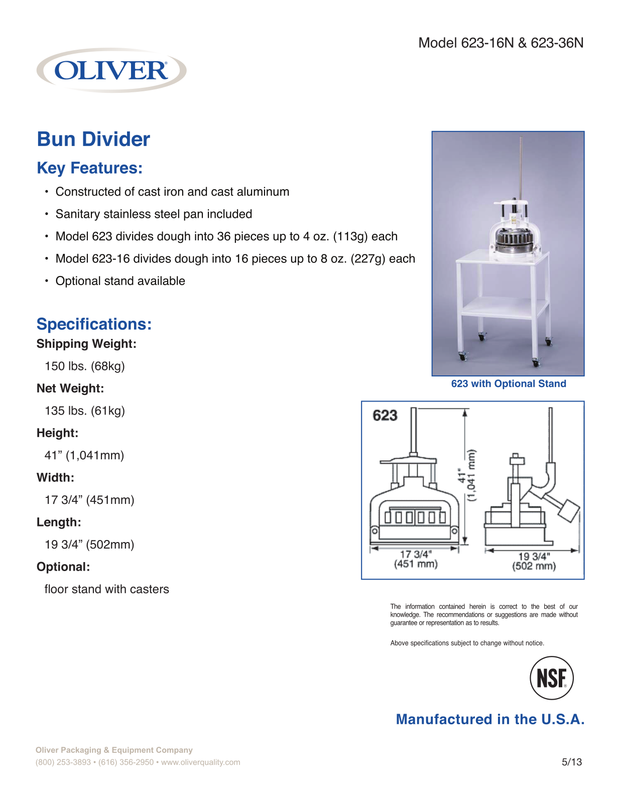 Oliver 623-16N User Manual