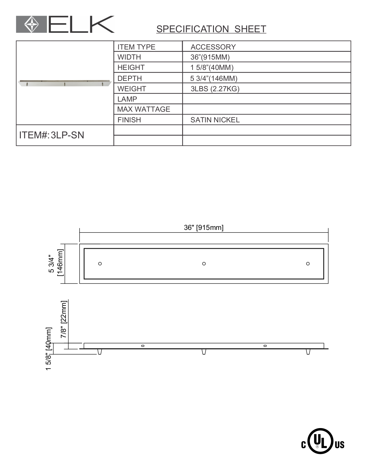 ELK Lighting 3LPSN Specifications