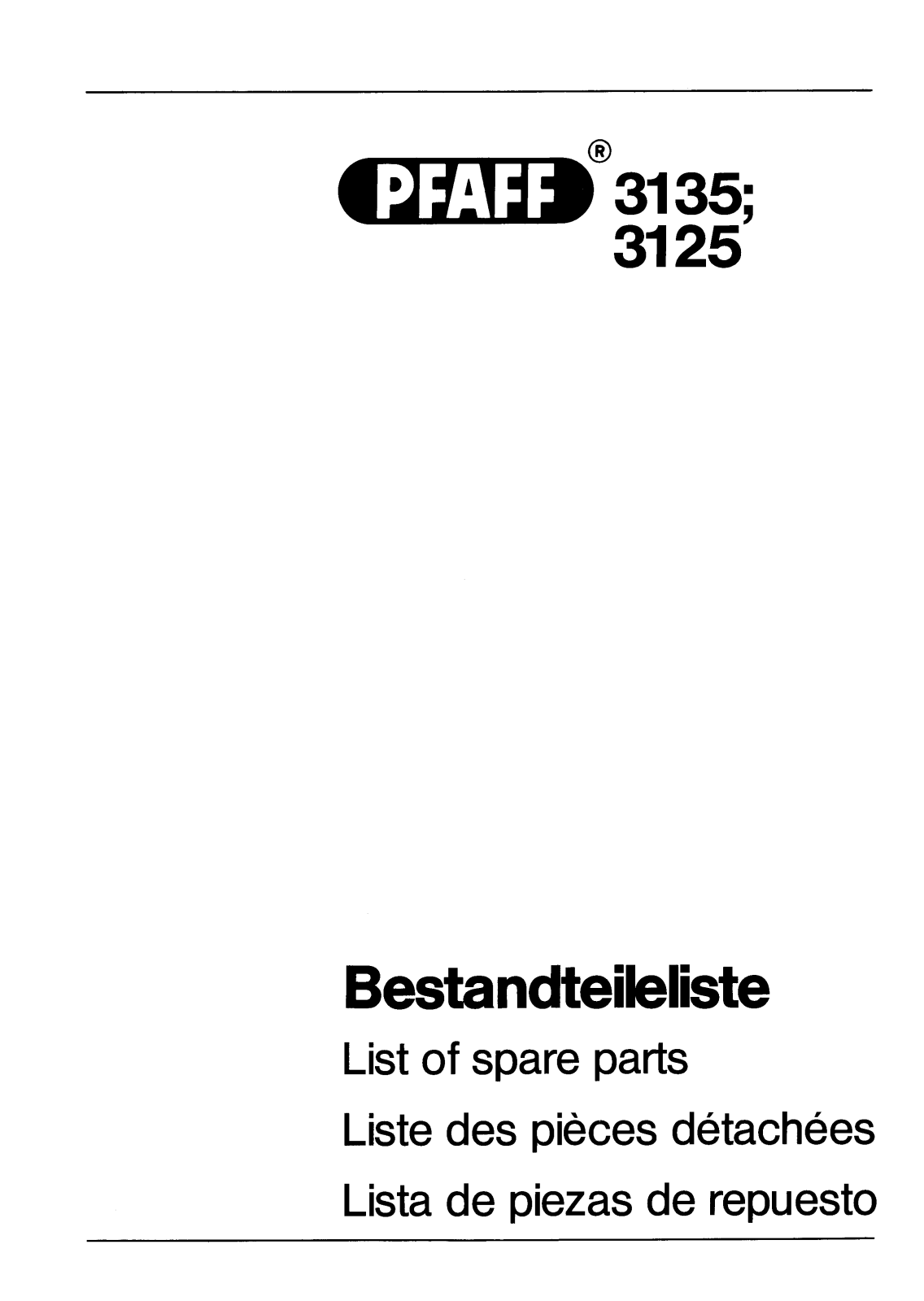 Pfaff 3125, 3135 Parts List