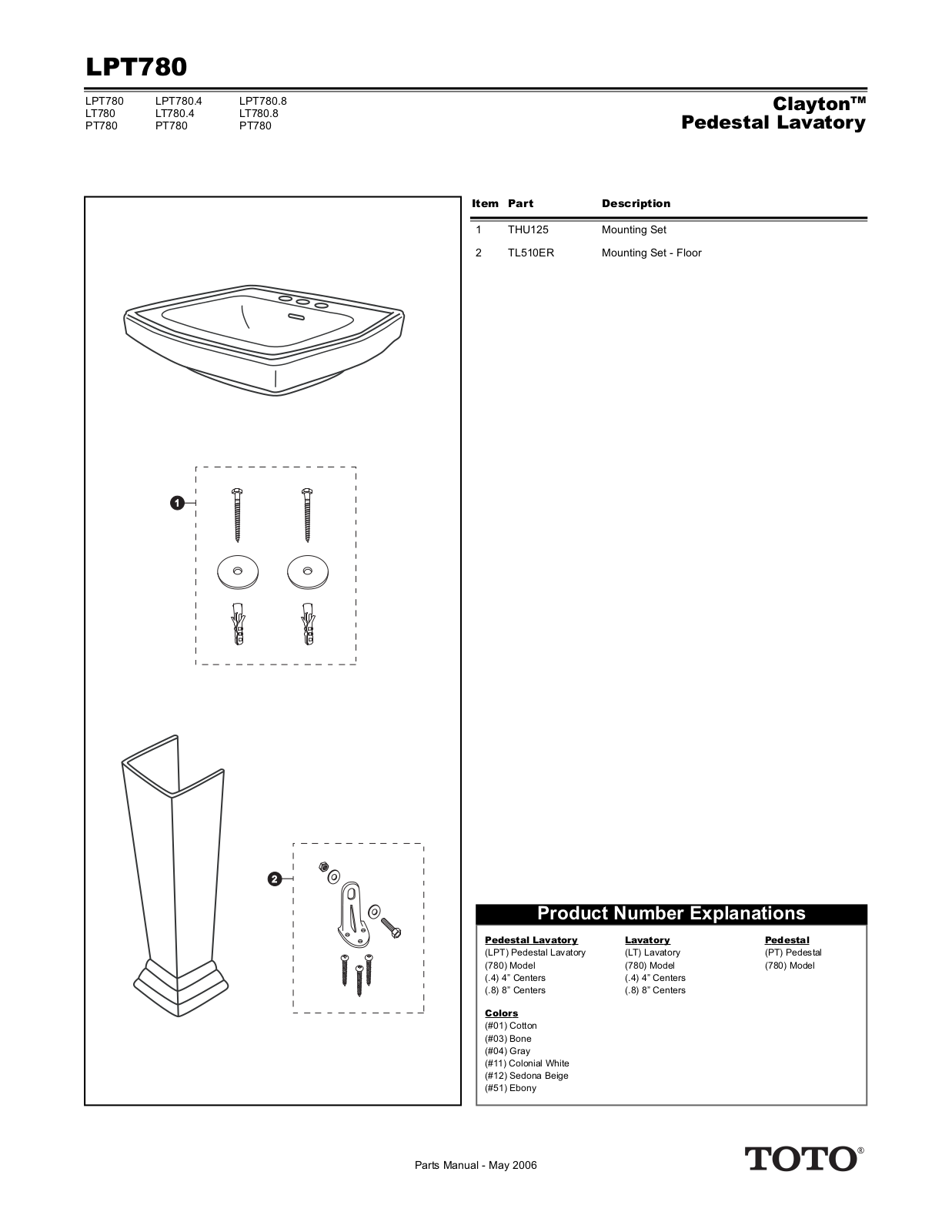 Toto LPT78001 User Manual