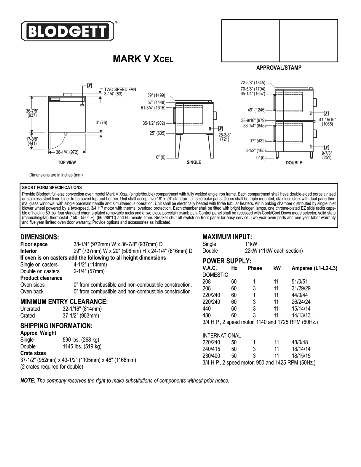 Blodgett MARK V XCEL General Manual