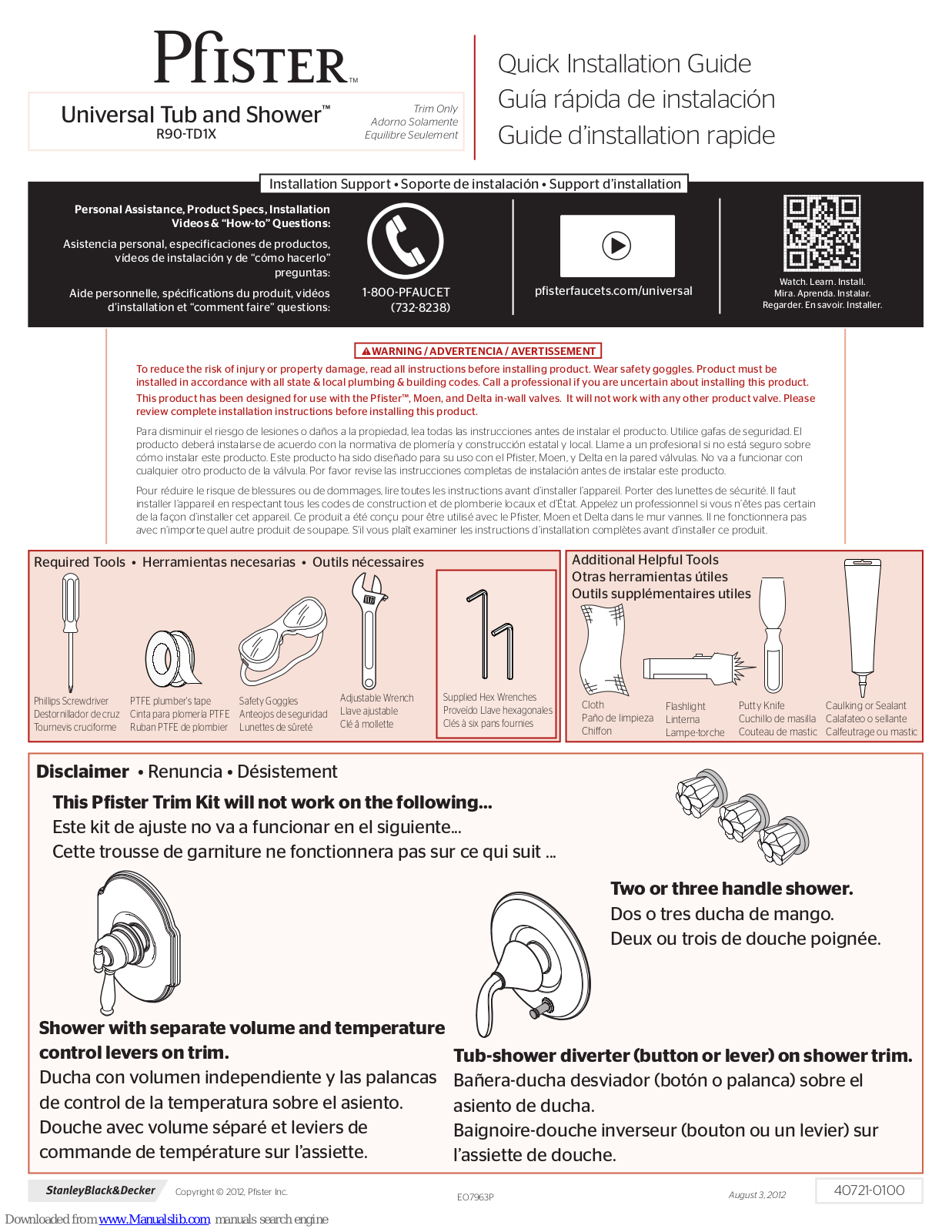 Pfister R90-TD1X Quick Installation Manual