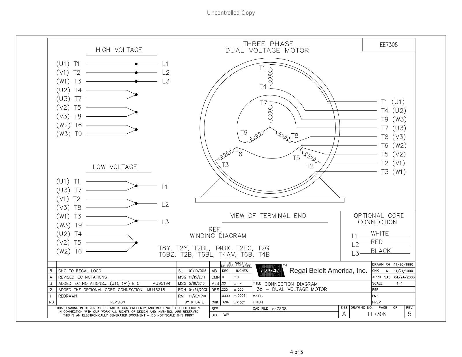 Marathon Electric EE7308 Wiring Diagrams