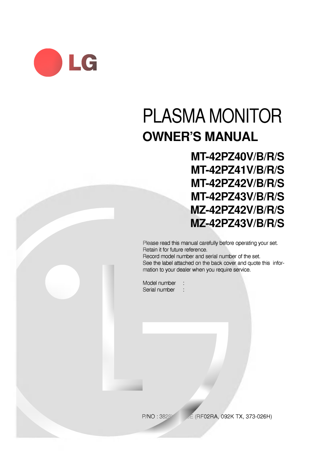 LG MZ-42PZ43VS User Manual