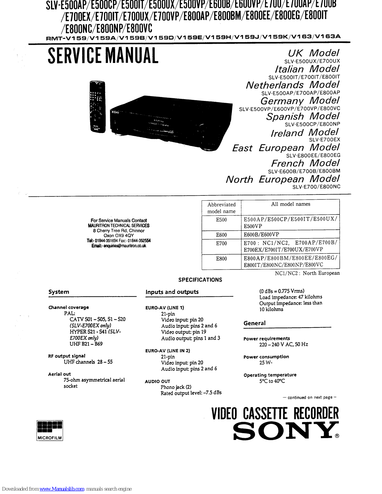 Sony SLV-E500CP, SLV-E600VP, SLV-E500VP, SLV-E600B, SLV-E700 Service Manual
