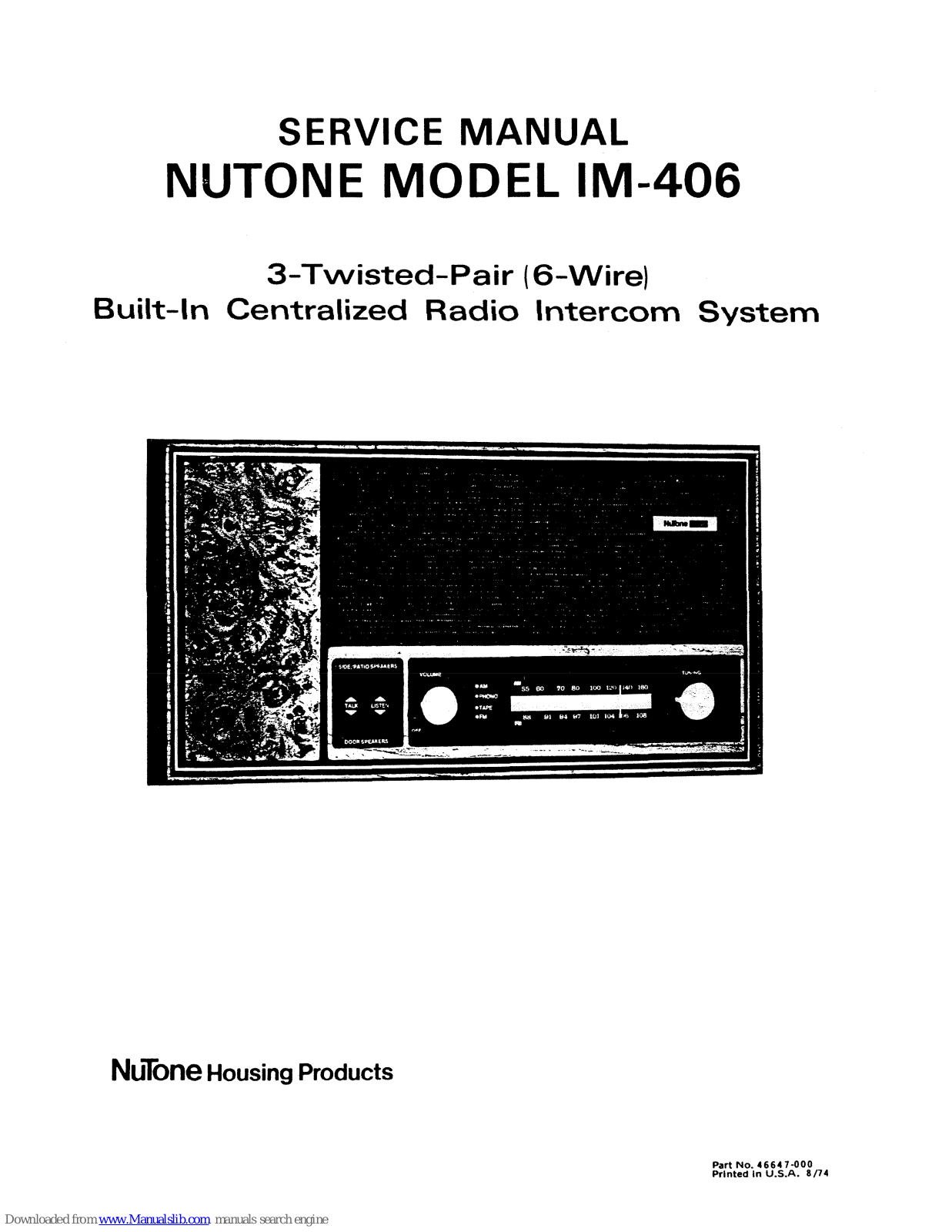 NuTone im-406 Service Manual