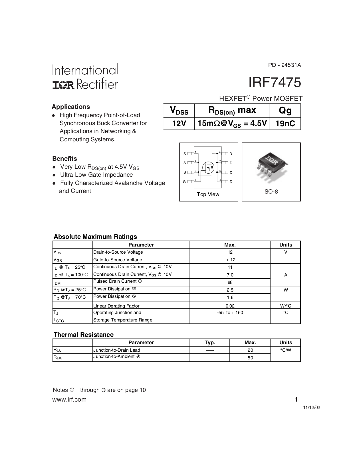 Datasheet irf7475 Datasheet - ManualMachine.com