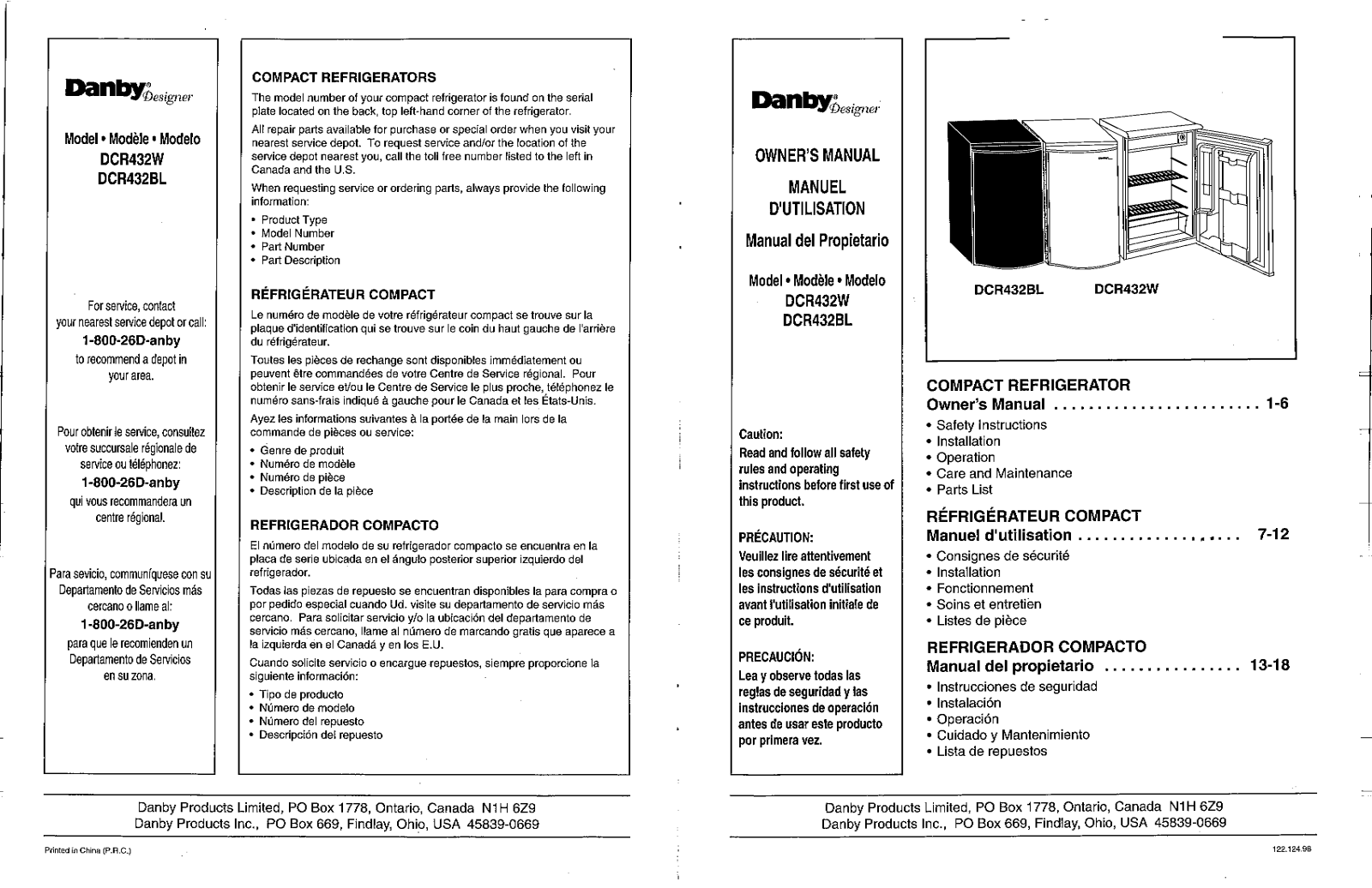 Danby DCR432BL, DCR432BLRW, DCR432W User Manual