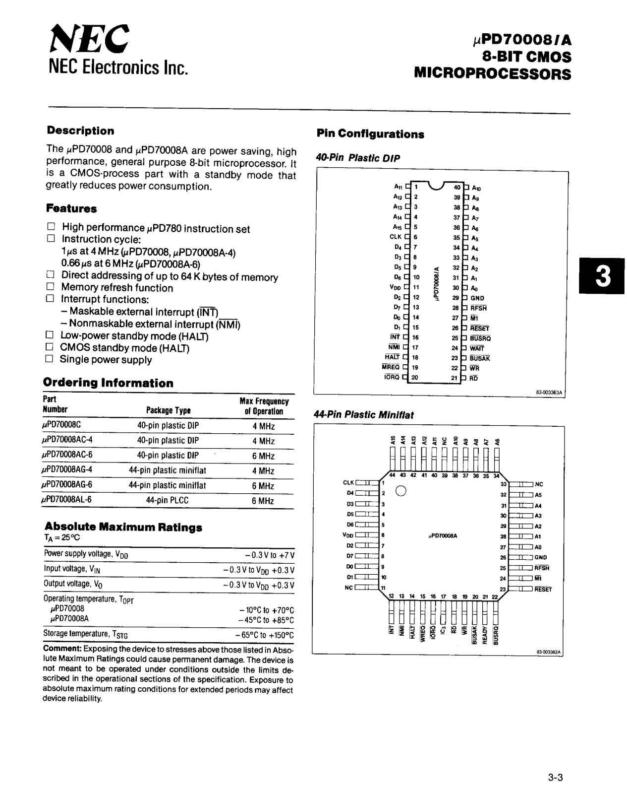 NEC uPD70008C, uPD70008AL-6, uPD70008AG-6, uPD70008AG-4, uPD70008AC-6 Datasheet