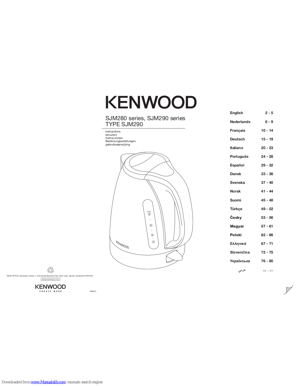 Kenwood SJM280 series, SJM290 series Instructions Manual