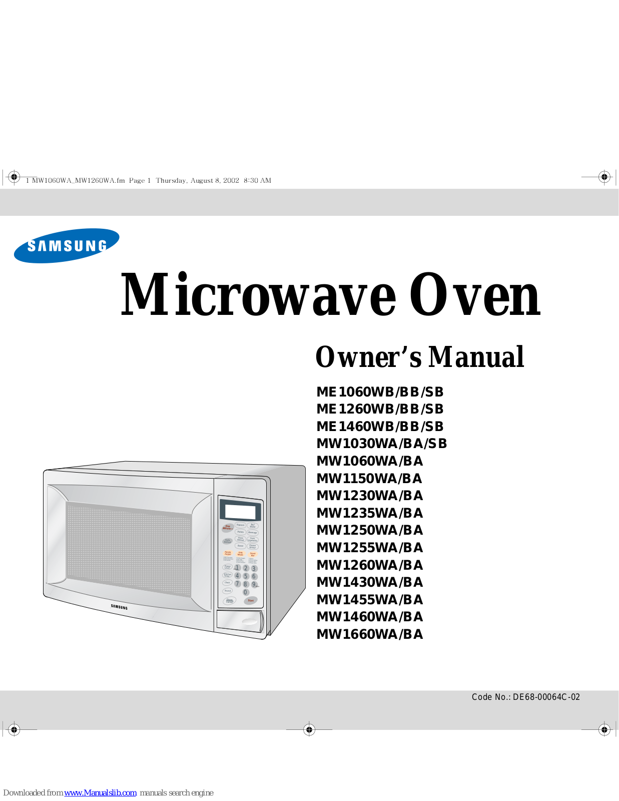 Samsung MW1255WA, MW1430WA, MW1460WA, MW1660WA, MW1260BA Owner's Manual