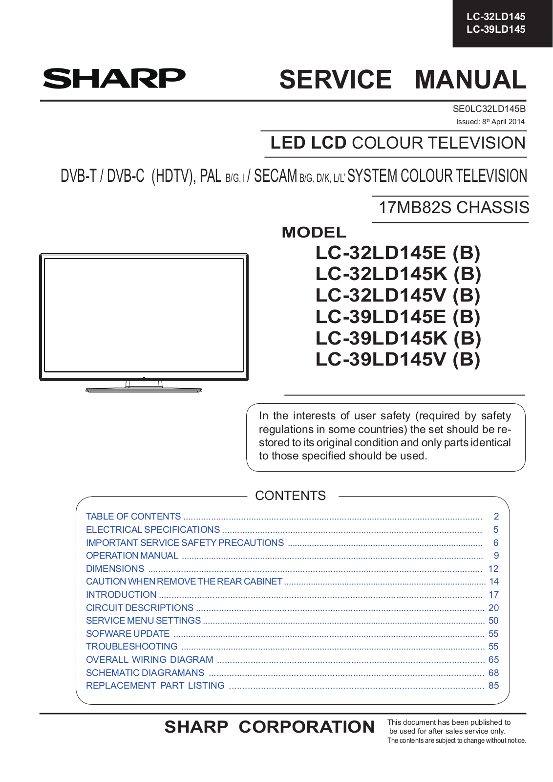 Sharp LC-32LD145E-K-V, LC-40LD145E-K-V Schematic