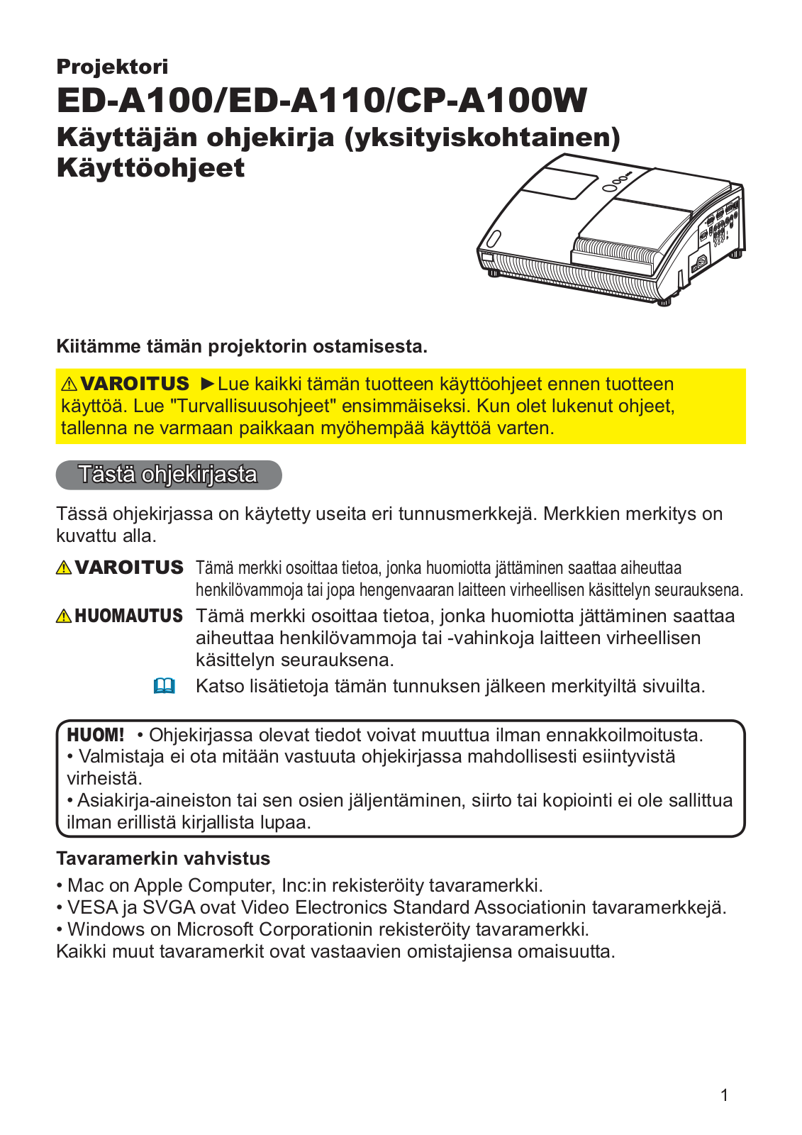 Hitachi ED-A100, ED-A110, CP-A100W User Manual