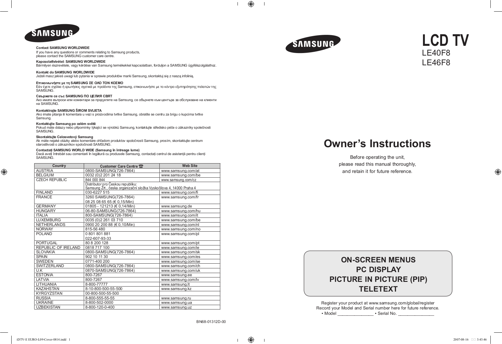 Samsung LE40F86B, LE46F86B User Manual