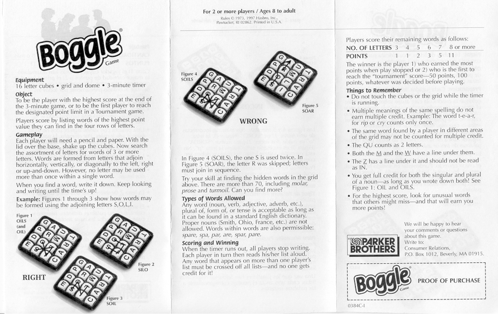 HASBRO Boggle 1997 User Manual