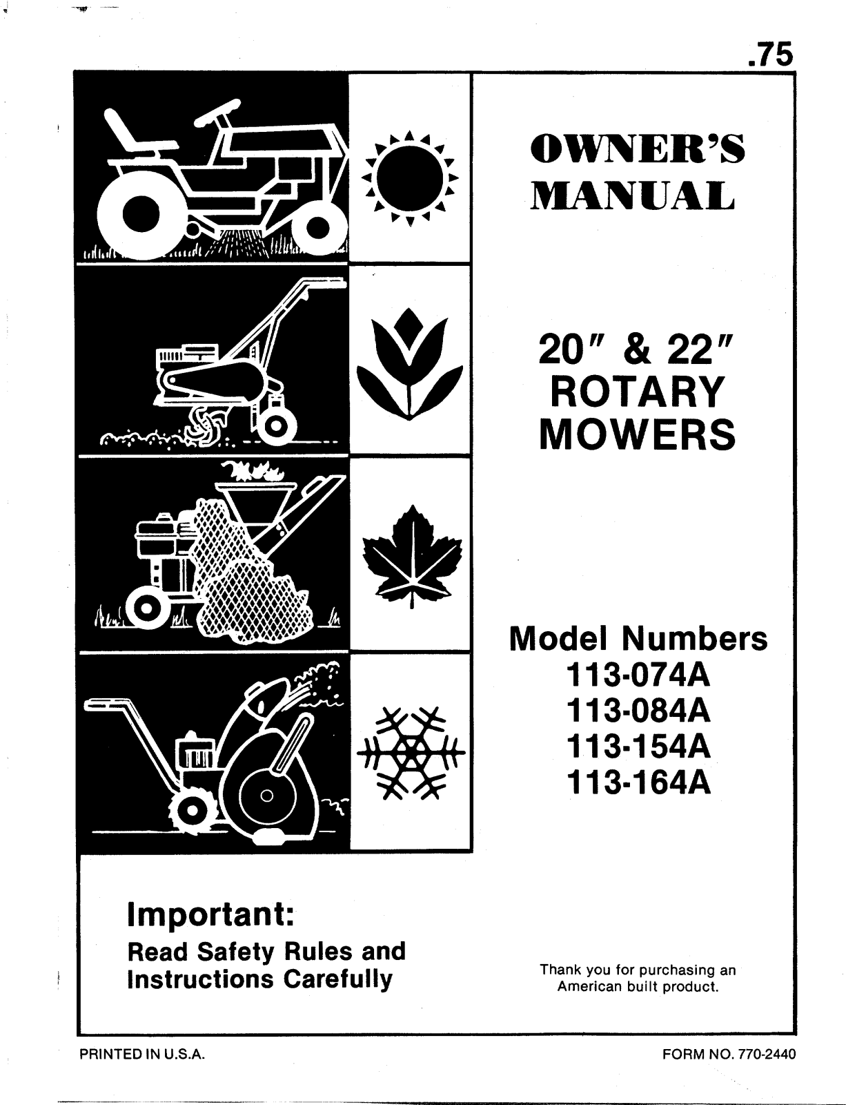 Bolens 113-154AA, 113-074A, 113-164AA User Manual