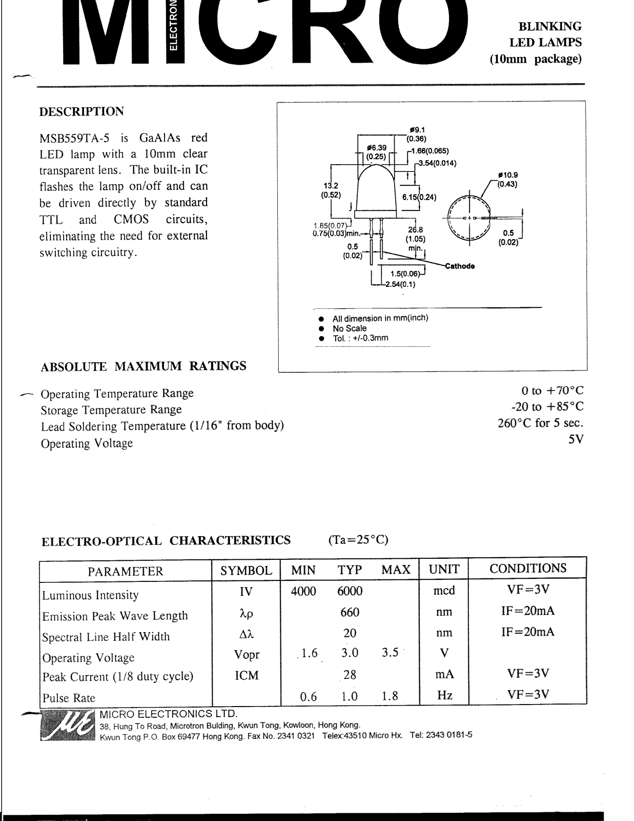 MICRO MSB559TA-5 Datasheet