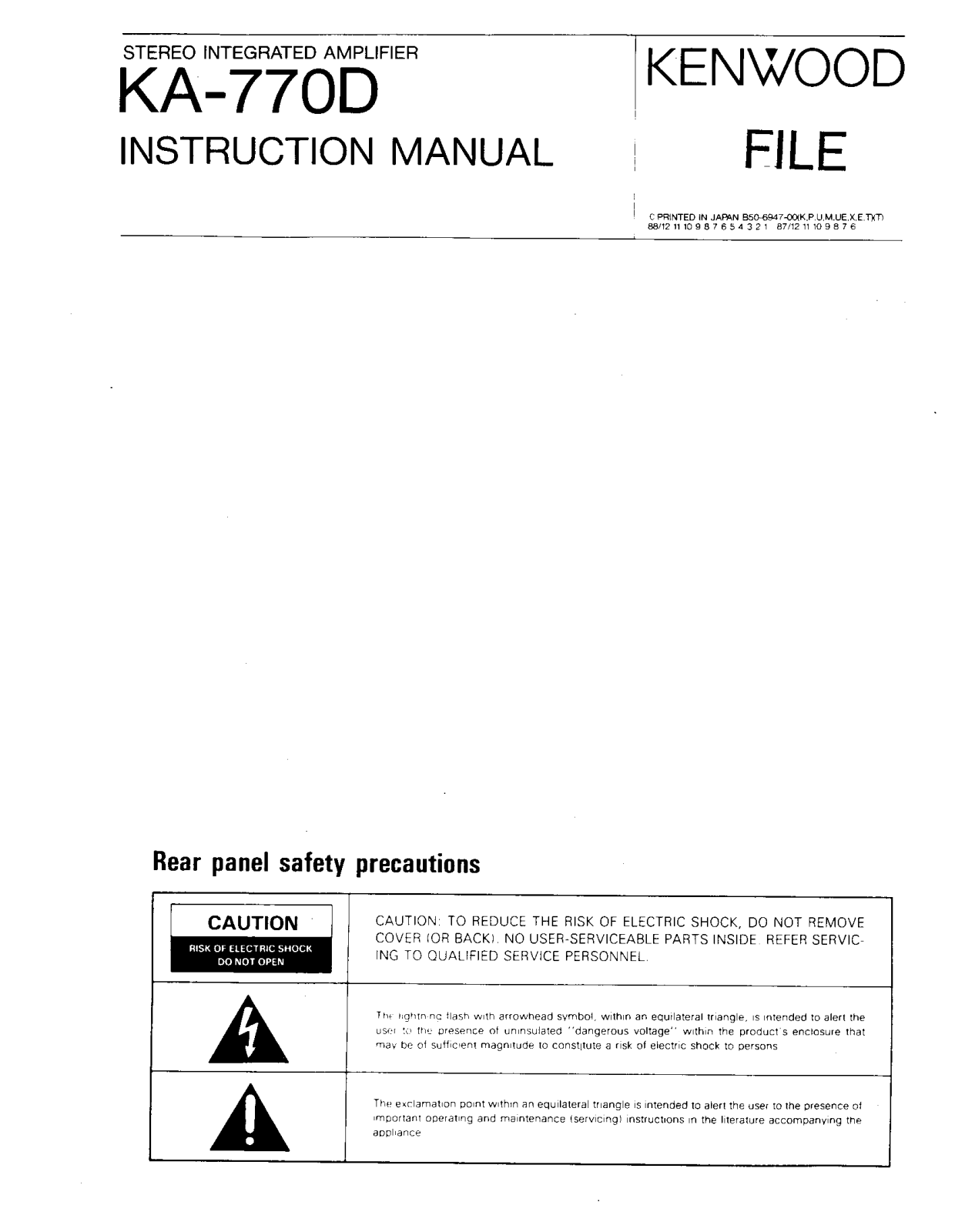 Kenwood KA-770D Owner's Manual