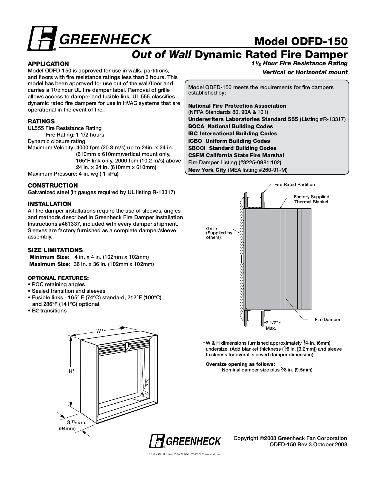 Greenheck ODFD-150 User Manual