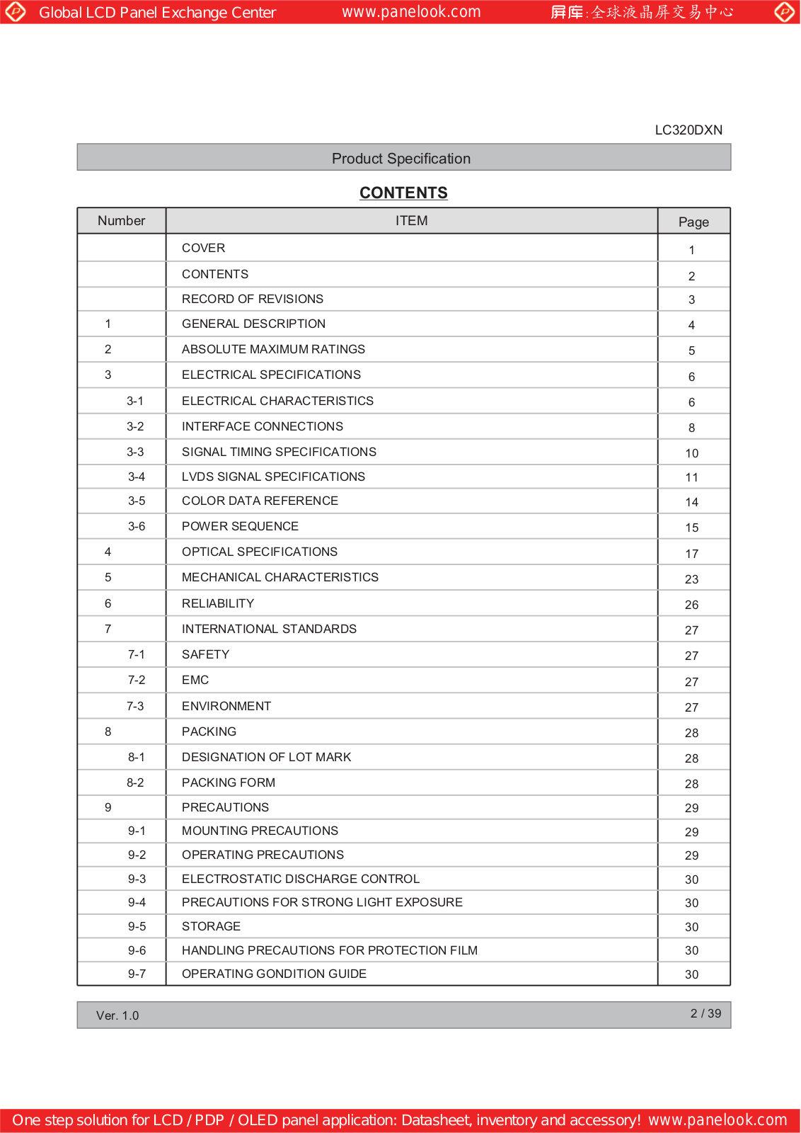 LG Display LC320DXN-SFU3 Specification