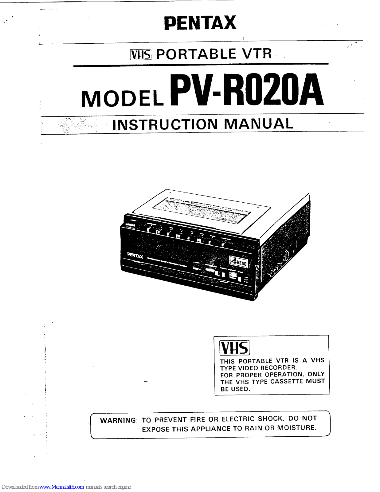 Pentax PV-R020A Instruction Manual