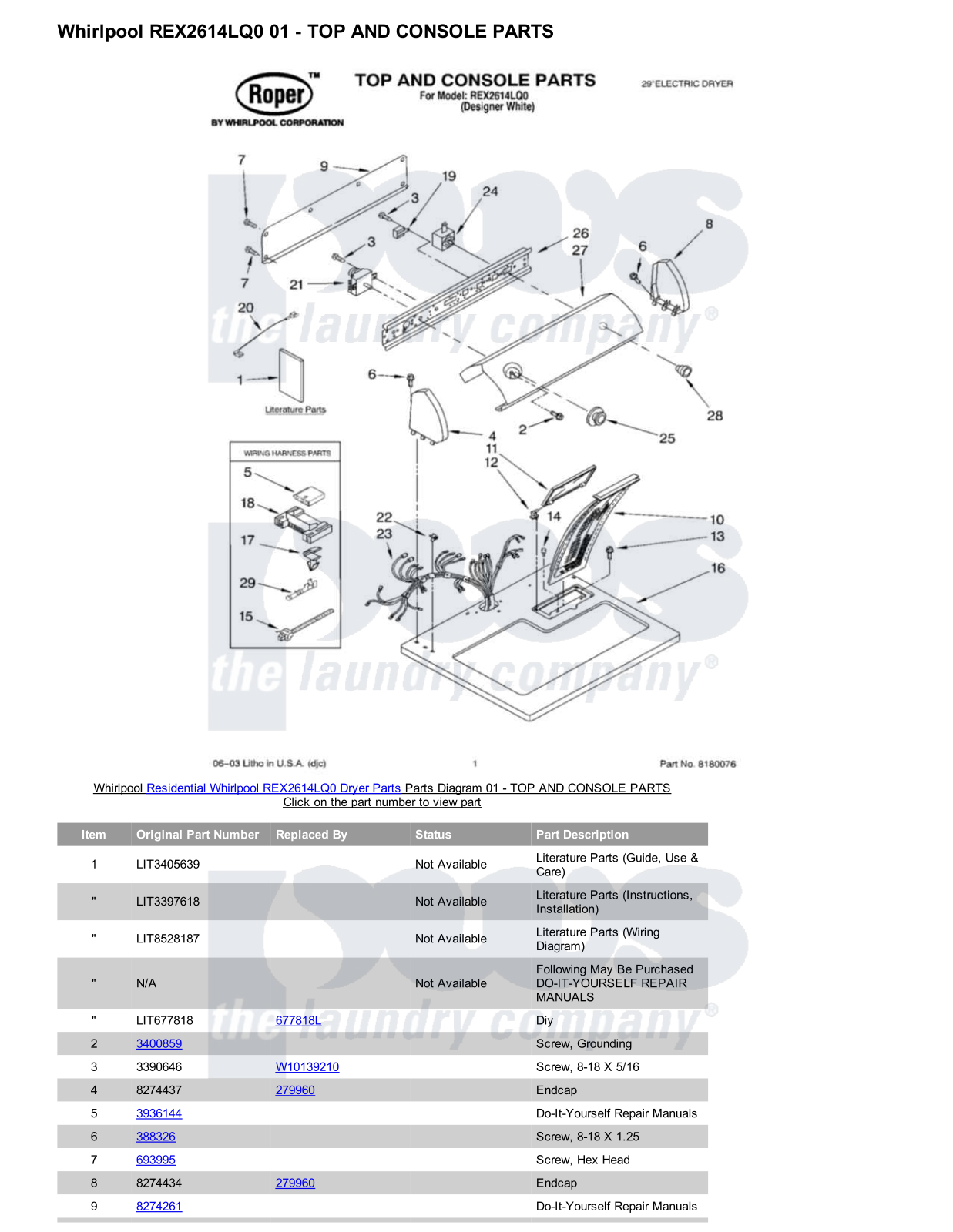 Whirlpool REX2614LQ0 Parts Diagram