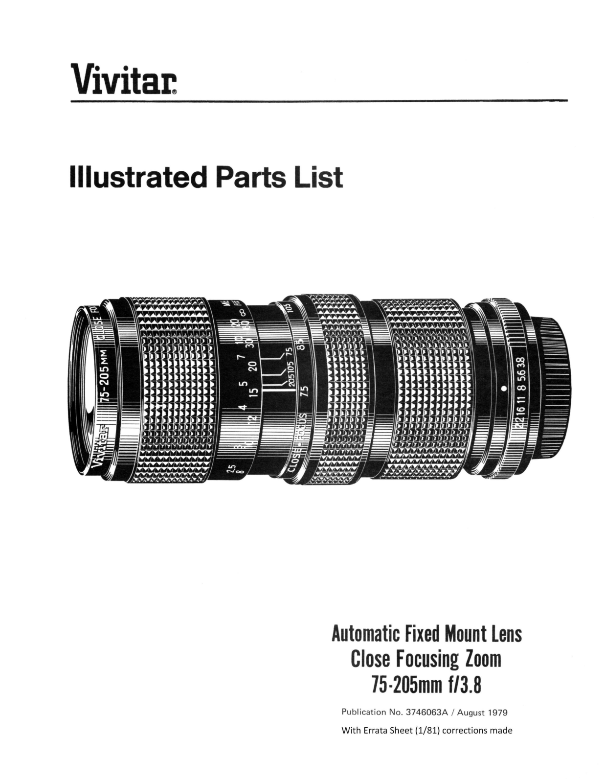 Vivitar 75-205mm f/3.8 Parts Diagram