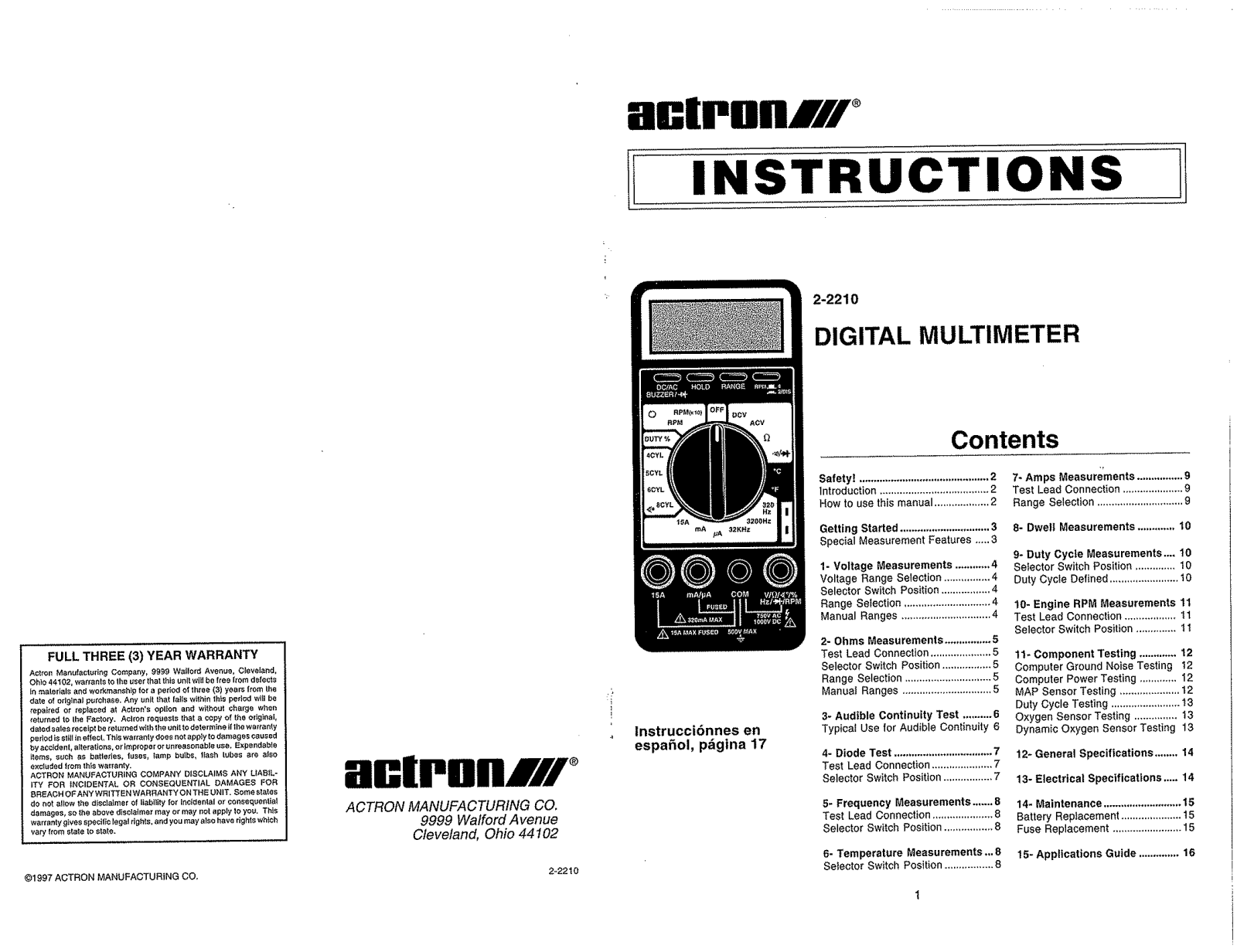 actron 2-2210 User Manual